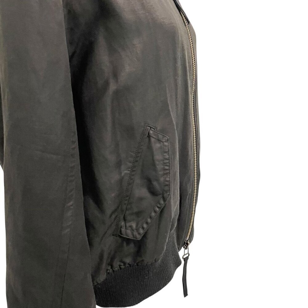 VINCE Linen Wool Blend Crop Bomber Jacket Pockets Classic Black size Large - Picture 6 of 11